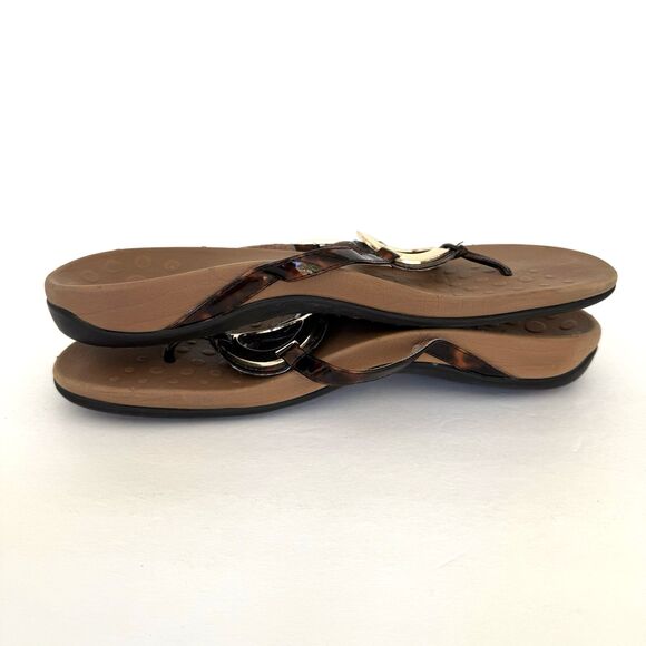 VIONIC KARINA Flip Flops Sandals Tortoise Look Brown Gold Ring SIZE 9 - Picture 2 of 7